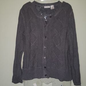 Hannah Women's Gray Cardigan Sweater Size Large Button-Up Knit Women’s L Classic
